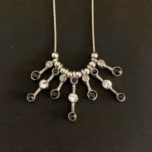 NEW, Silver Necklace with Black and Clear Stones - COSTUME JEWELRY